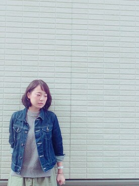 「ノースリーブニット」｜「アイテム（デニムジャケット）」を使った、328さん（レディース・157cm）の秋コーディネート