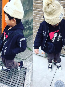 「BEN DAVIS（ベンデイビス）のアイテム（パーカー）」を使った、ueda sさん（キッズ・110cm）の冬コーディネート