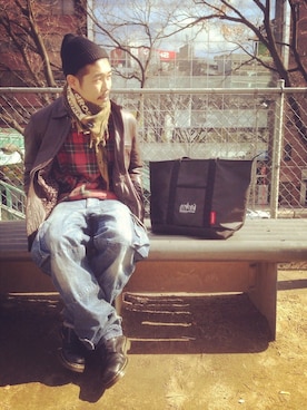 「Alpha Industries（アルファインダストリーズ）のアイテム（パンツ）」を使った、内野 大悟さん（メンズ・177cm）の冬コーディネート