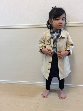 「Mini Rodini（ミニロディーニ）のアイテム（トレンチコート）」を使った、kanonさん（キッズ・100cm）の秋コーディネート