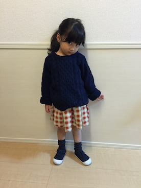 「PETIT BATEAU（プチバトー）のアイテム（スカート）」を使った、kanonさん（キッズ・100cm）の秋コーディネート
