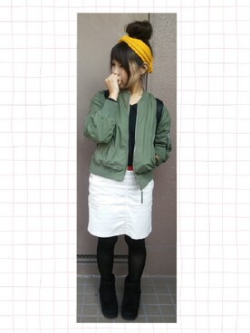 「Vネック」｜「アイテム（MA-1）」を使った、pir☺︎ ︎さん（レディース・158cm）の冬コーディネート