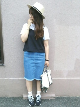 「B:MING by BEAMS（ビーミングバイビームス）のNew Balance / “ML574”（スニーカー、ブラック系）」を使った、pir☺︎ ︎さん（レディース・158cm）の夏コーディネート