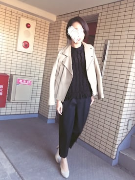 「二次会」｜「アイテム（ライダースジャケット）」を使った、Haruさん（レディース・165cm）の秋コーディネート