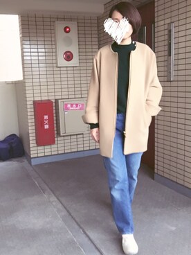 「クルーネックニット」｜「アイテム（その他アウター）」を使った、Haruさん（レディース・165cm）の冬コーディネート