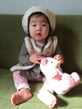 「アイテム（ママ＆ベビー、グリーン系）」を使った、kannaさん（レディース・70cm）の秋コーディネート