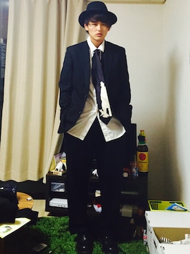 「Yohji Yamamoto（ヨウジヤマモト）のアイテム（ネクタイ）」を使った、みやたくさん（メンズ・176cm）の冬コーディネート