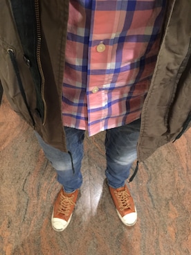 「アイテム（ステンカラーコート、グリーン系）」を使った、JasonTWさん（メンズ・173cm）の冬コーディネート