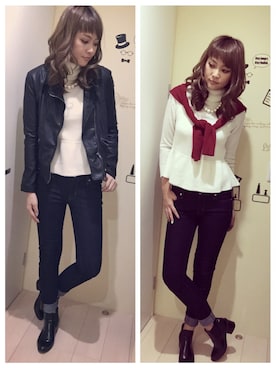 「ぺプラムトップス」｜「アイテム（ライダースジャケット）」を使った、erikaさん（レディース・175cm）の秋コーディネート
