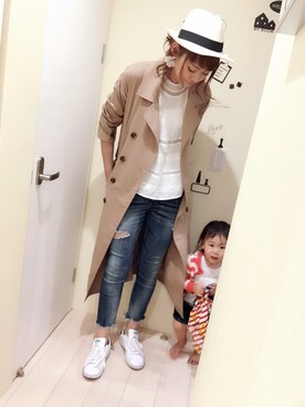 「Ungrid（アングリッド）のフレイドヘムストスリ（デニムパンツ）」を使った、erikaさん（レディース・175cm）の春コーディネート