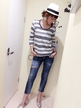 「Ungrid（アングリッド）のフレイドヘムストスリ（デニムパンツ）」を使った、erikaさん（レディース・175cm）の春コーディネート