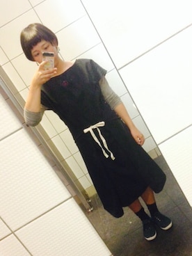 「Handmade（ハンドメイド）のアイテム（ワンピース、ブラック系）」を使った、あかりんごさん（レディース・154cm）の秋コーディネート