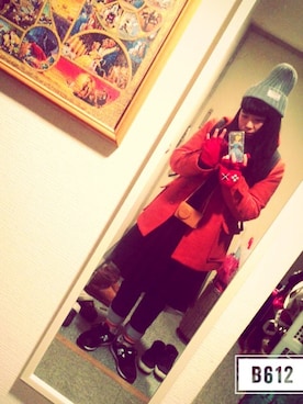 「アイテム（ダッフルコート、オレンジ系）」を使った、arimkmkさん（レディース・156cm）の冬コーディネート