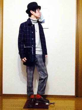 「パーティースタイル」｜「アイテム（ステンカラーコート）」を使った、たーぼぅさん（メンズ・176cm）の冬コーディネート