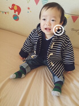 「PETIT BATEAU（プチバトー）のアイテム（ダッフルコート）」を使った、so-ta☺︎さん（キッズ・70cm）の冬コーディネート