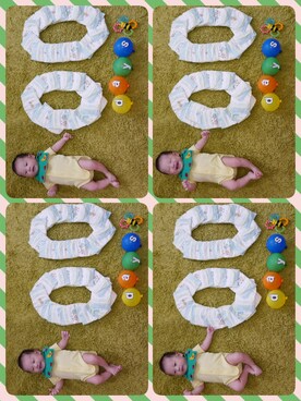 「アイテム（ママ＆ベビー、グリーン系）」を使った、HINATA × KAEさん（キッズ・60cm）の春コーディネート