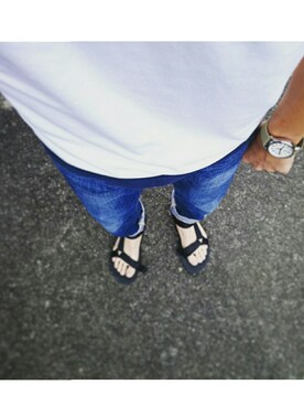 「DHOLIC（ディーホリック）のアイテム（シューズ、ブラック系）」を使った、masashiさん（メンズ・170cm）の夏コーディネート