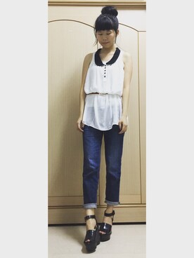 「PULL&BEAR（プルアンドベア）のアイテム（サンダル）」を使った、馨さん（レディース・160cm）の秋コーディネート
