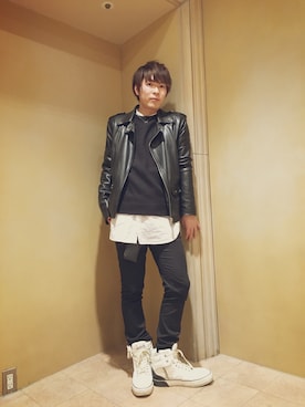 「シック」｜「アイテム（ライダースジャケット）」を使った、足立大希さん（メンズ・164cm）の冬コーディネート