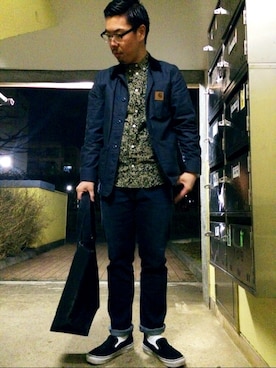 「Carhartt WIP（カーハートダブリューアイピー）のアイテム（カバーオール）」を使った、Shinji Aokiさん（メンズ・177cm）の春コーディネート