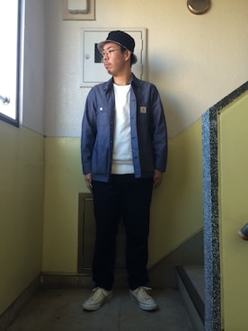 「Carhartt WIP（カーハートダブリューアイピー）のアイテム（カバーオール）」を使った、Shinji Aokiさん（メンズ・177cm）の冬コーディネート