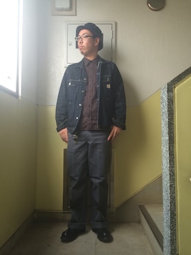 「Carhartt WIP（カーハートダブリューアイピー）のアイテム（デニムジャケット）」を使った、Shinji Aokiさん（メンズ・177cm）の冬コーディネート