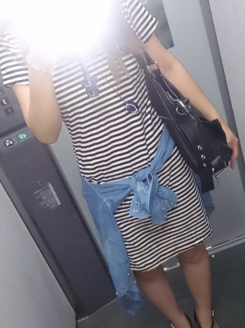 「シンプル、H&M、ボーダーワンピ」｜「SPIRALGIRLの2WAY BAG（ショルダーバッグ、ブラック系）」を使った、kumi♡さん（レディース・163cm）の夏コーディネートの1枚目の写真