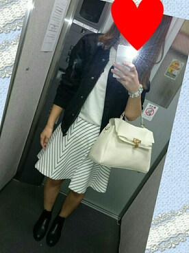 kumi♡さんの「WOMEN ポンチボーダーフレアスカート（大きいサイズ）」を使ったコーディネート
