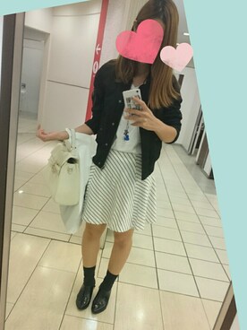 kumi♡さんの「WOMEN ポンチボーダーフレアスカート（大きいサイズ）」を使ったコーディネート