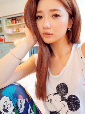 「MICKEYTシャツ」｜mossbeanさん（レディース・165cm）の夏コーディネート
