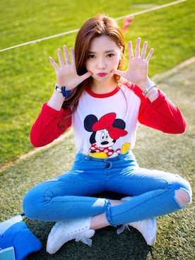 「MICKEYTシャツ」｜mossbeanさん（レディース・165cm）の夏コーディネート