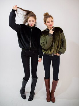「chuu（チュー）のアイテム（ライダースジャケット）」を使った、mossbeanさん（レディース・165cm）の冬コーディネート