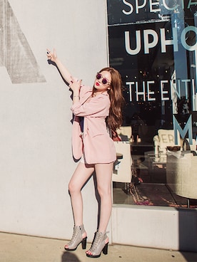 「アイテム（テーラードジャケット、ピンク系）」を使った、mossbeanさん（レディース・165cm）の春コーディネート