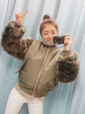 「chuu（チュー）のアイテム（ジャケット/アウター）」を使った、mossbeanさん（レディース・165cm）の冬コーディネート