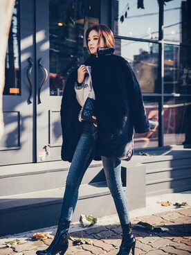 「chuu（チュー）のアイテム（ジャケット/アウター）」を使った、mossbeanさん（レディース・165cm）の冬コーディネート