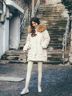 「chuu（チュー）のアイテム（ジャケット/アウター）」を使った、mossbeanさん（レディース・165cm）の冬コーディネート