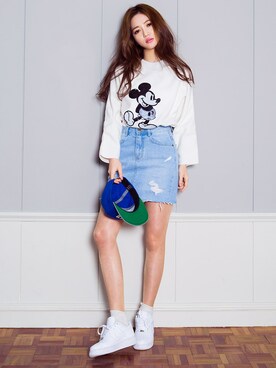 「chuu（チュー）のアイテム（トップス）」を使った、mossbeanさん（レディース・165cm）の春コーディネート