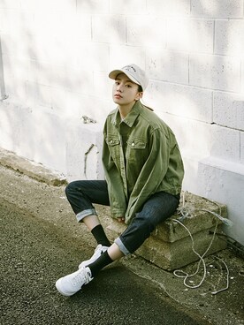 「outfit」｜「アイテム（ライダースジャケット）」を使った、mossbeanさん（レディース・165cm）の春コーディネート