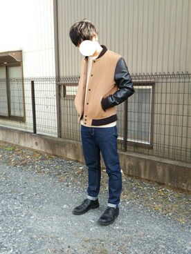 「JUNRED（ジュンレッド）のアイテム（スタジャン）」を使った、shin-さん（メンズ・172cm）の冬コーディネート