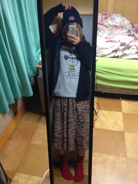 「迷彩スカート」｜「アイテム（その他アウター）」を使った、ちょびさん（レディース・153cm）の冬コーディネート
