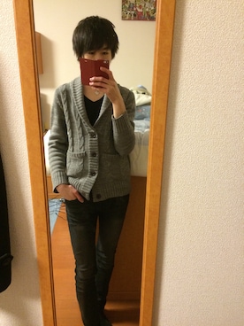 「ニットカーディガン」｜Takashiさん（メンズ・181cm・20代）の冬コーディネート