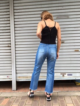 サイドラインストレートデニムパンツを使った人気ファッション ...