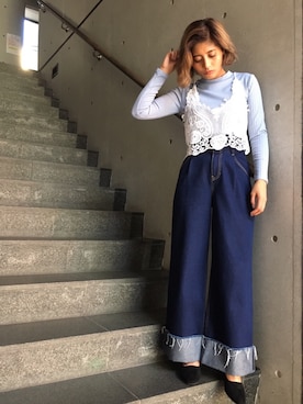 「ロールアップ」｜「アイテム（キャミソール）」を使った、HANAEさん（レディース・158cm）の秋コーディネート