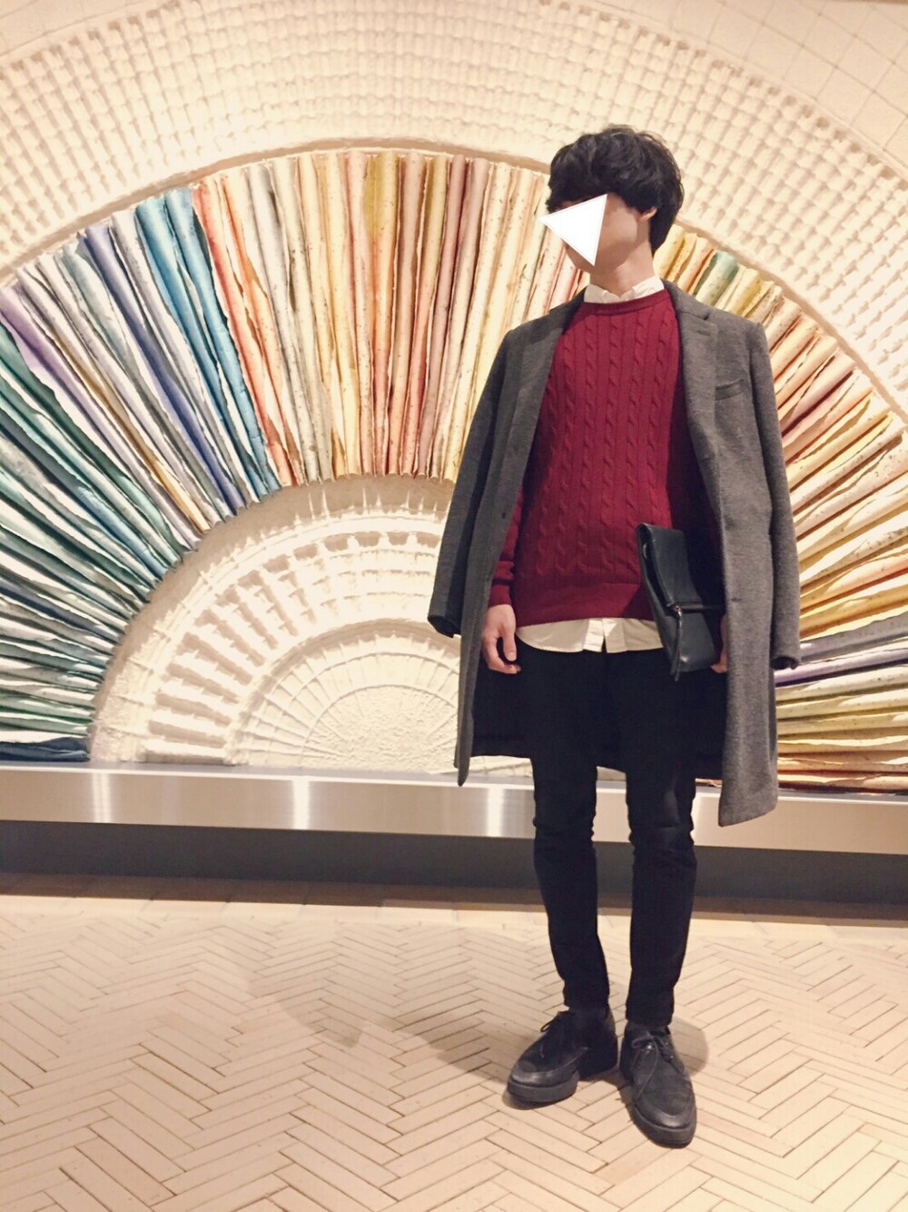 「キレイめ、プチプラコーデ」｜「UNIQLOのアイテム（ニット/セーター、レッド系）」を使った、残響ロックさん（メンズ・167cm）の秋コーディネートの1枚目の写真