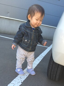 「1歳3ヶ月」｜「アイテム（デニムジャケット）」を使った、kanaさん（キッズ・70cm）の夏コーディネート