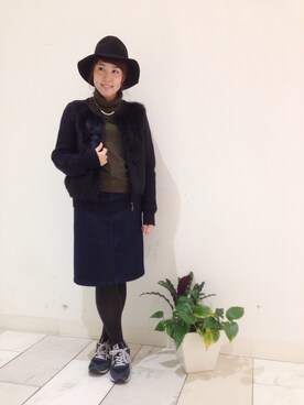 「ラビットファー」｜「アイテム（アクセサリー）」を使った、sakakiさん（レディース・157cm）の冬コーディネート
