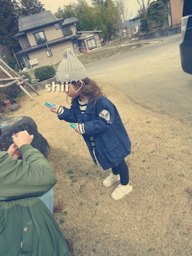 「Right-on（ライトオン）のアイテム（ミリタリージャケット）」を使った、しー♡なー♡はー♡さん（キッズ・90cm）の春コーディネート
