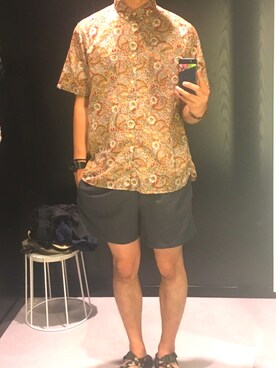 「H&M（エイチ・アンド・エム）のアイテム（その他パンツ、ブラック系）」を使った、Tさん（メンズ・188cm）の夏コーディネート