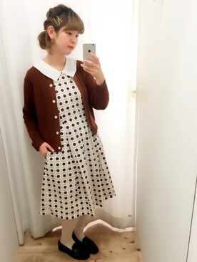 「Dot＆Stripes CHILD WOMAN（ドットアンドストライプス　チャイルドウーマン）のアイテム（カーディガン/ボレロ）」を使った、yumaさん（レディース・165cm）の冬コーディネート