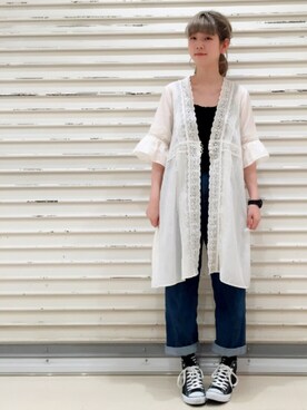 「My Fav. CHILD WOMAN（マイファブチャイルドウーマン）のアイテム（デニムパンツ）」を使った、yumaさん（レディース・165cm）の春コーディネート